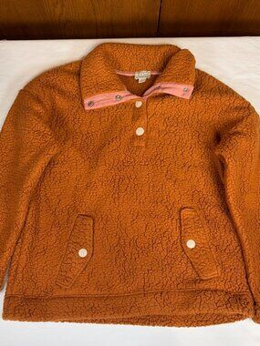 J. Crew 1/4 Button Vintage Fleece Pullover Sweatshirt Women's S Brown
